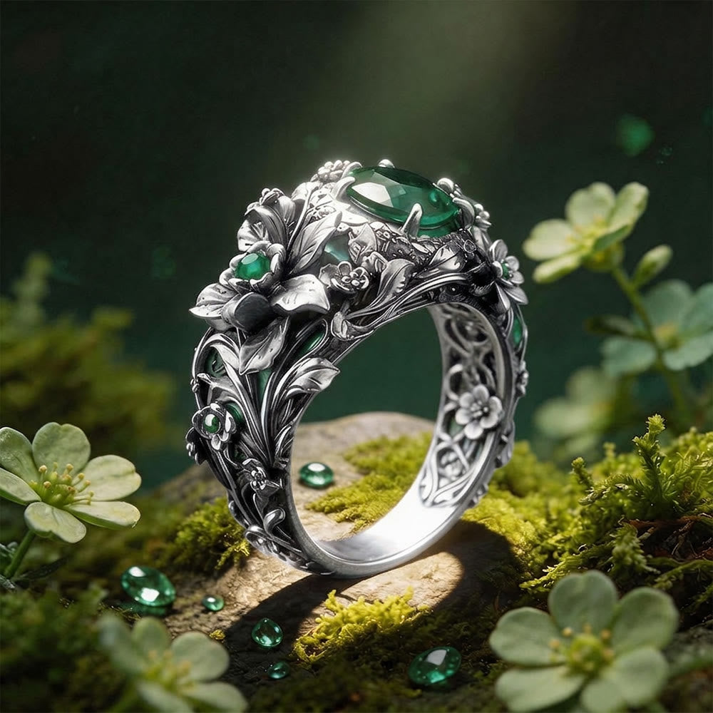 FREE Today: Mystic Woods Sculpted Floral Emerald Ring - US 10 - image 0