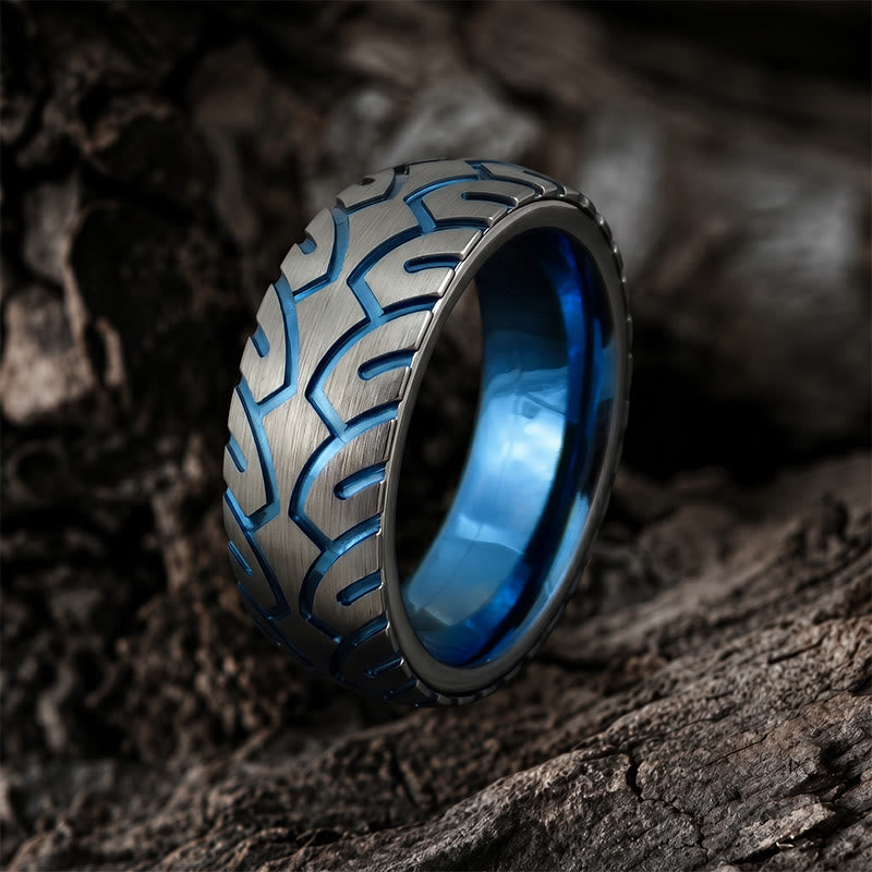 FREE Today: Men 8mm Stainless Steel Blue And Silver Color Tire Tread Ring - image 2