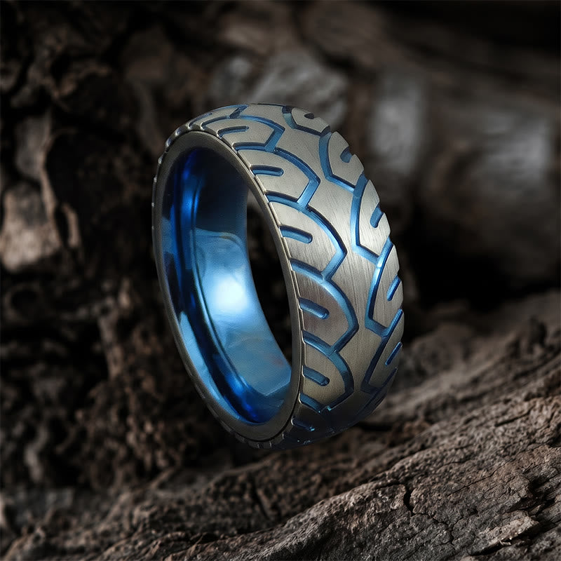 FREE Today: Men 8mm Stainless Steel Blue And Silver Color Tire Tread Ring - image 4