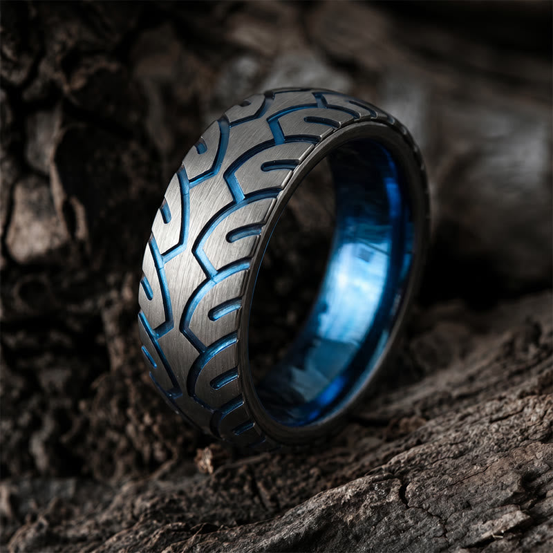FREE Today: Men 8mm Stainless Steel Blue And Silver Color Tire Tread Ring - US 13 - image 0