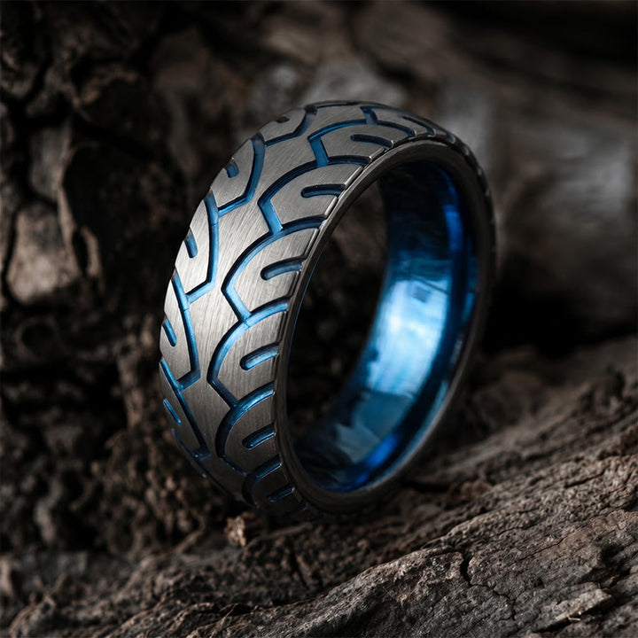FREE Today: Men 8mm Stainless Steel Blue And Silver Color Tire Tread Ring - US 13 - image 0