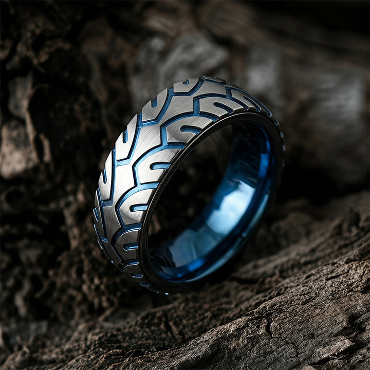 FREE Today: Men 8mm Stainless Steel Blue And Silver Color Tire Tread Ring - image 5
