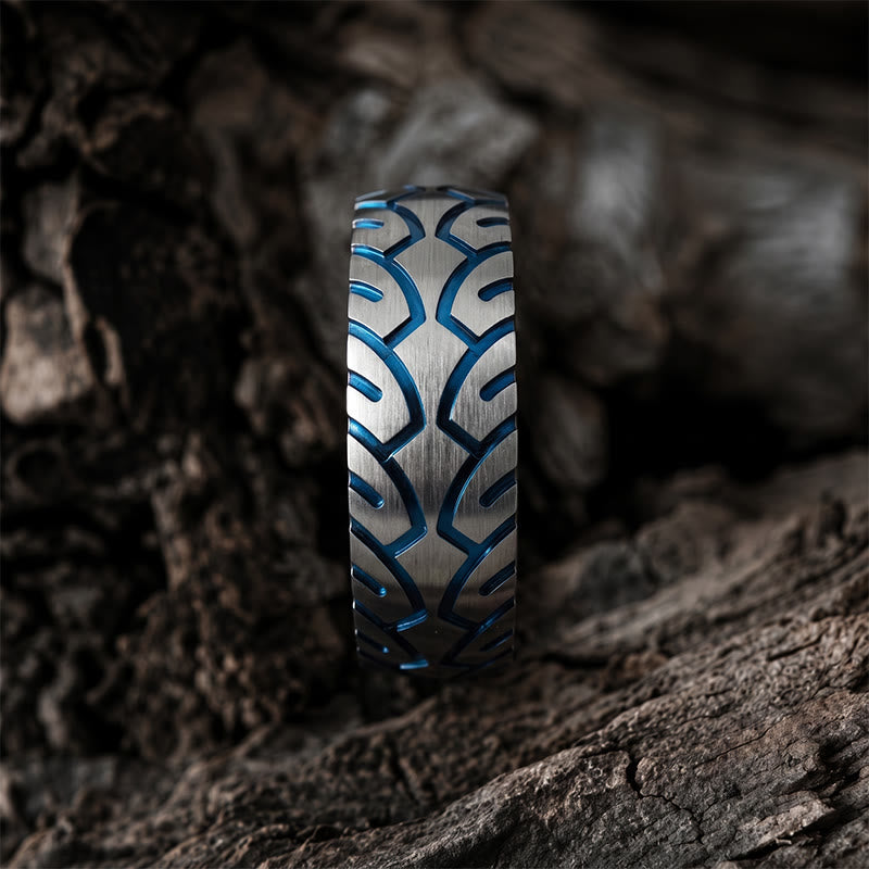 FREE Today: Men 8mm Stainless Steel Blue And Silver Color Tire Tread Ring - image 3