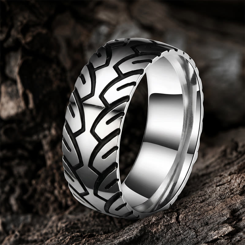 FREE Today: Men 8mm Stainless Steel Blue And Silver Color Tire Tread Ring - image 6