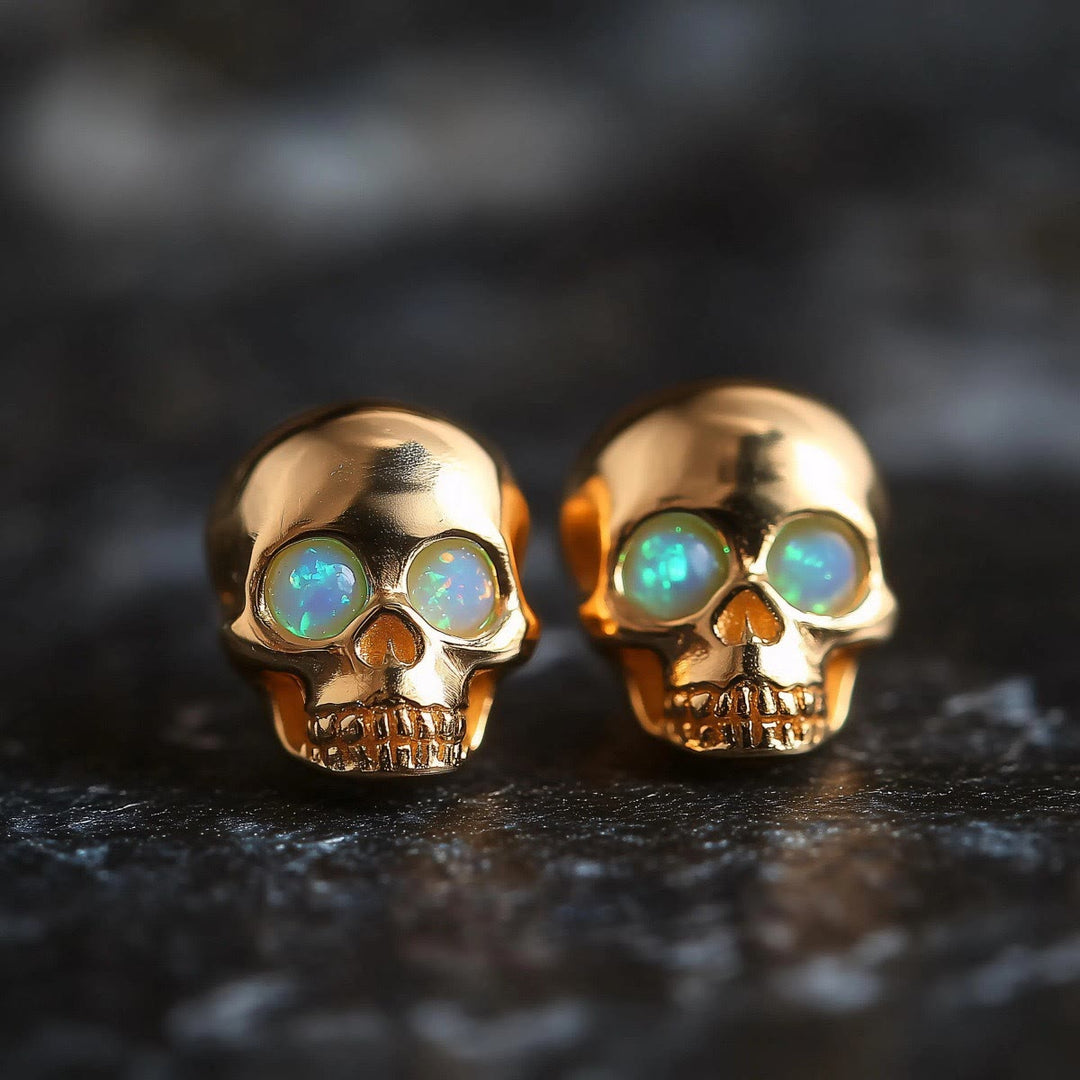 FREE Today: Skull Synthetic Fire Opal Stainless Steel Stud Earrings - Golden Color - image 0