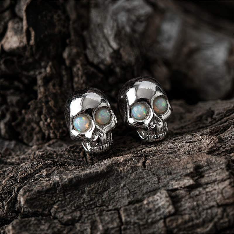 FREE Today: Skull Synthetic Fire Opal Stainless Steel Stud Earrings - Silver Color - image 11