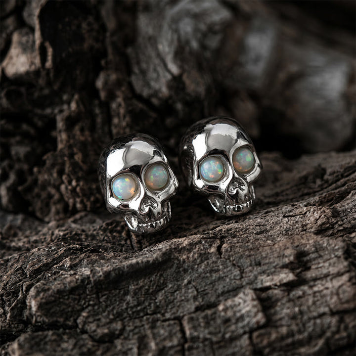 FREE Today: Skull Synthetic Fire Opal Stainless Steel Stud Earrings - Silver Color - image 11
