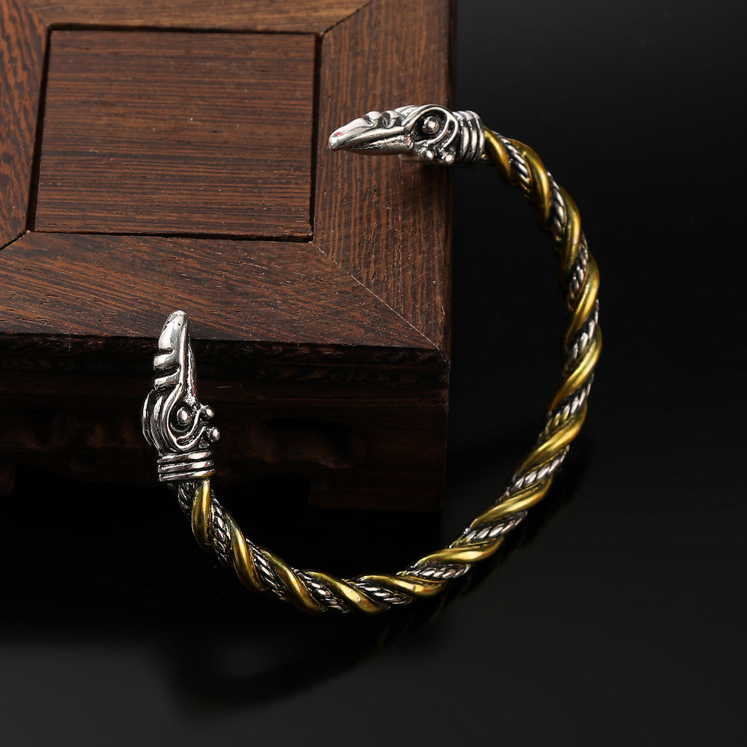 FREE Today: Viking Raven Norse Cuff Wristband Men Bracelet - Two-Tone Gold - image 8
