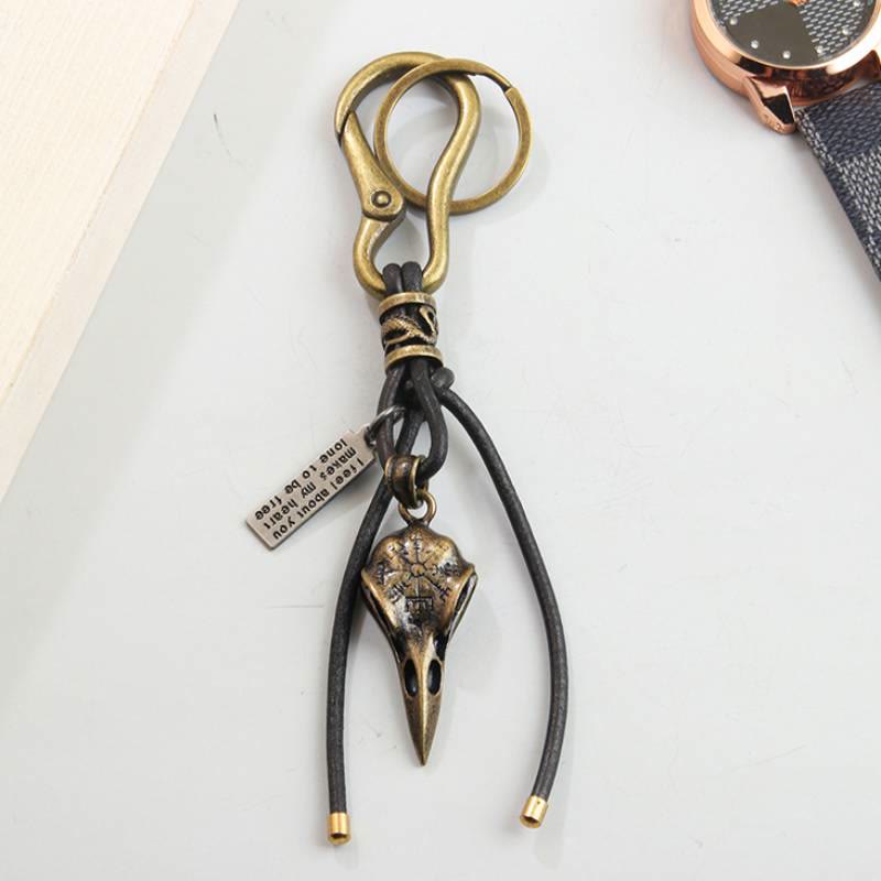 FREE Today: Retro Leather Rope Lobster Buckle Pendant Raven Skull Keychain - Bronze - image 1