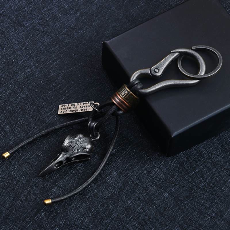 FREE Today: Retro Leather Rope Lobster Buckle Pendant Raven Skull Keychain - image 4
