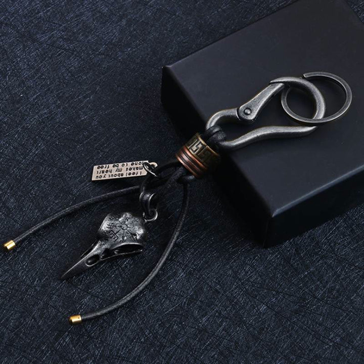 FREE Today: Retro Leather Rope Lobster Buckle Pendant Raven Skull Keychain - image 4
