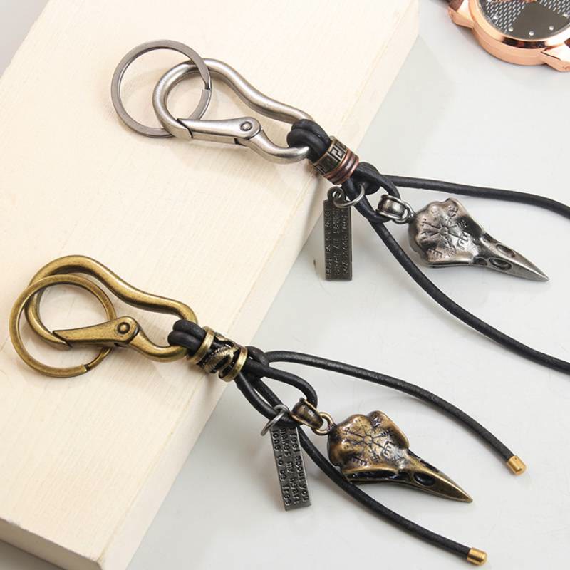FREE Today: Retro Leather Rope Lobster Buckle Pendant Raven Skull Keychain - image 5