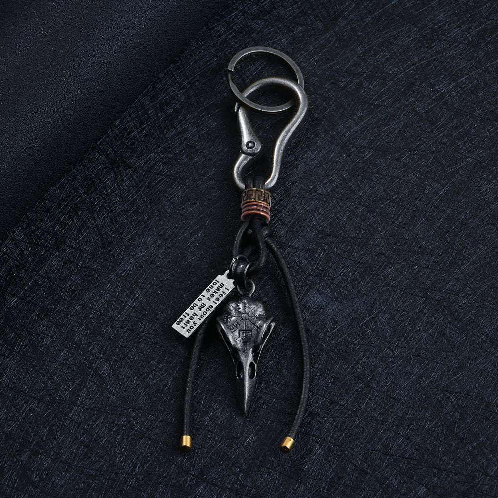 FREE Today: Retro Leather Rope Lobster Buckle Pendant Raven Skull Keychain - Silver - image 3