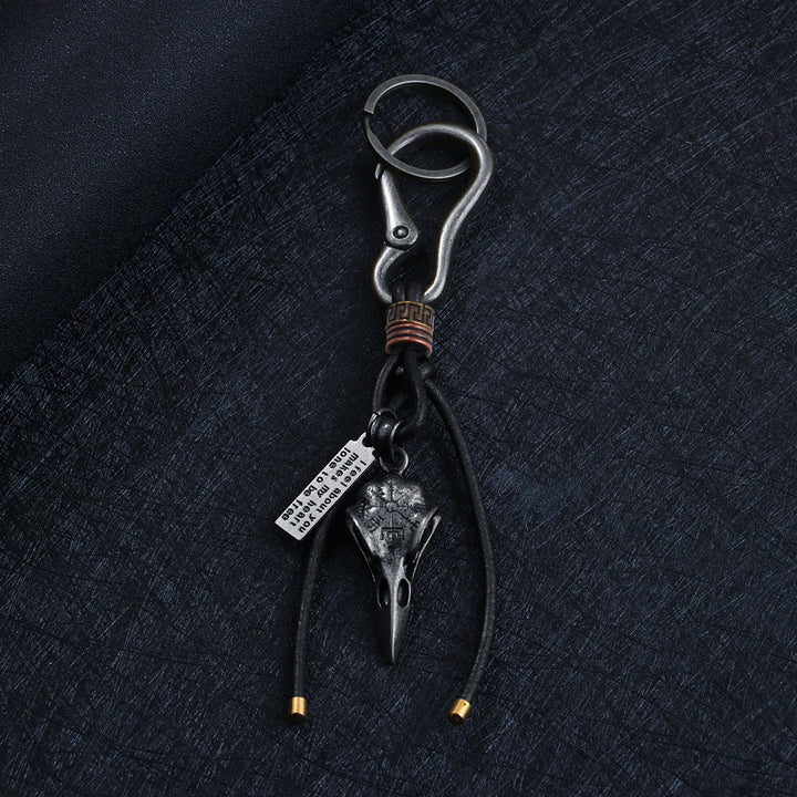 FREE Today: Retro Leather Rope Lobster Buckle Pendant Raven Skull Keychain - Silver - image 3