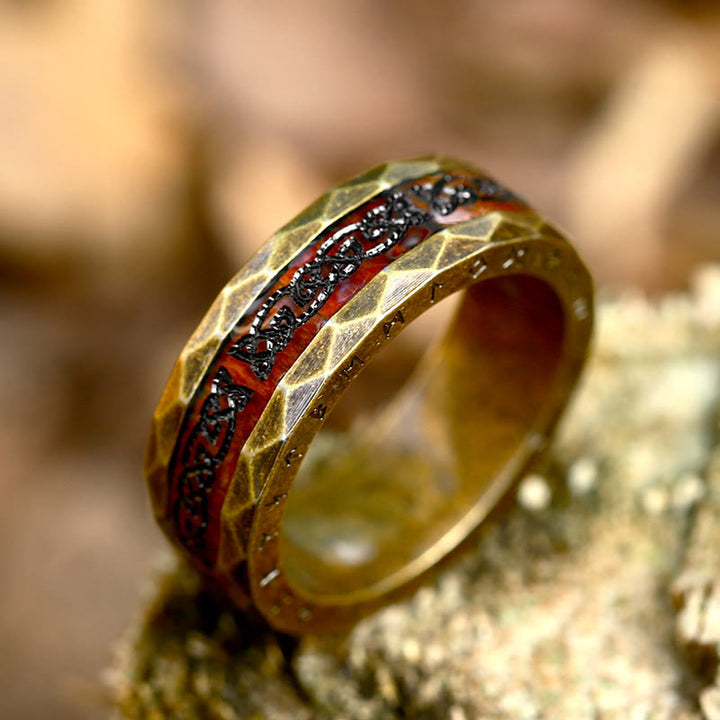 FREE Today: Norse Runes Wolf Raven Tree of Life Viking Stainless Steel Ring - Vintage Gold - US 13 - image 4