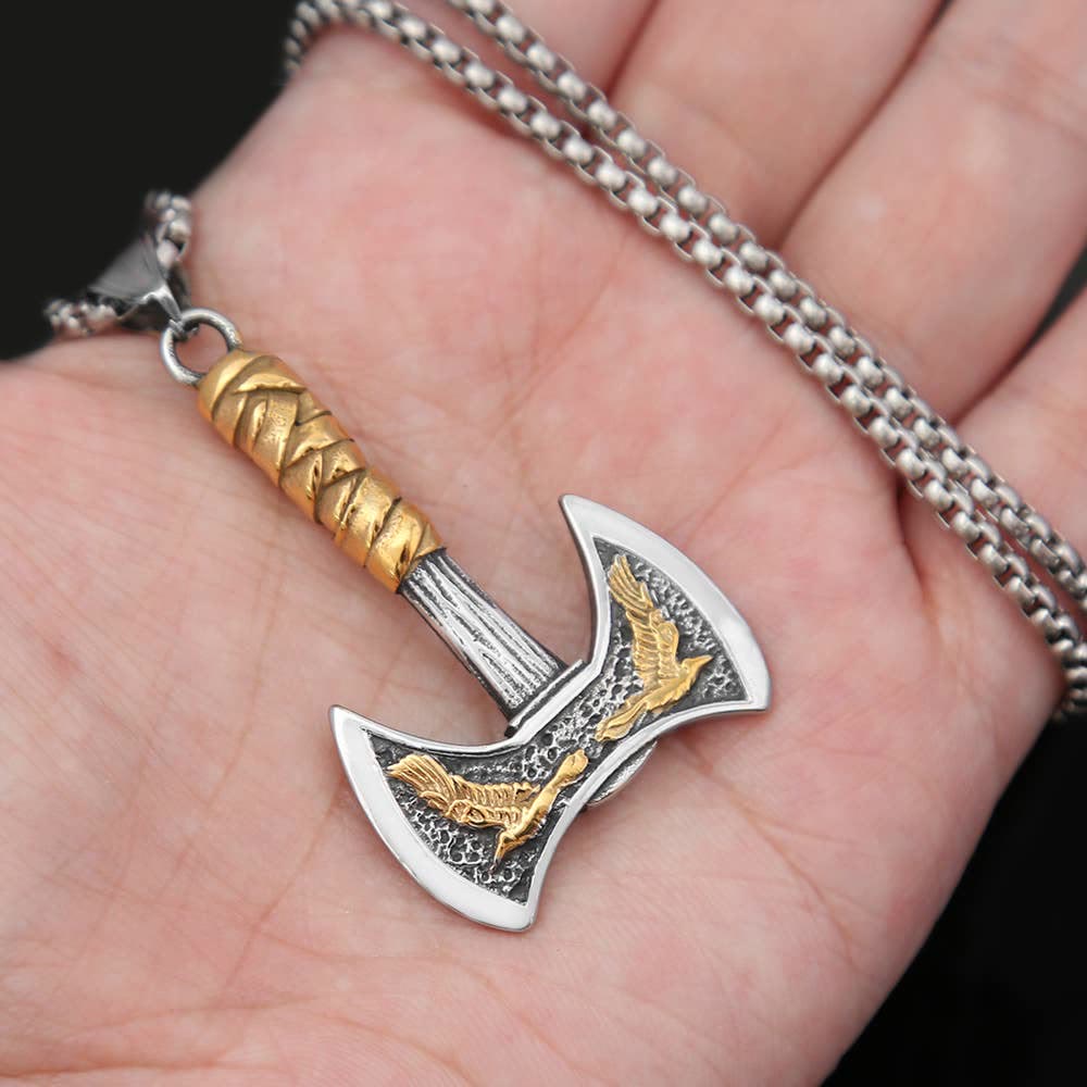 FREE Today: Viking Thor's Hammer Axe Crow Ravens Pendant Titanium Steel Necklace - image 2
