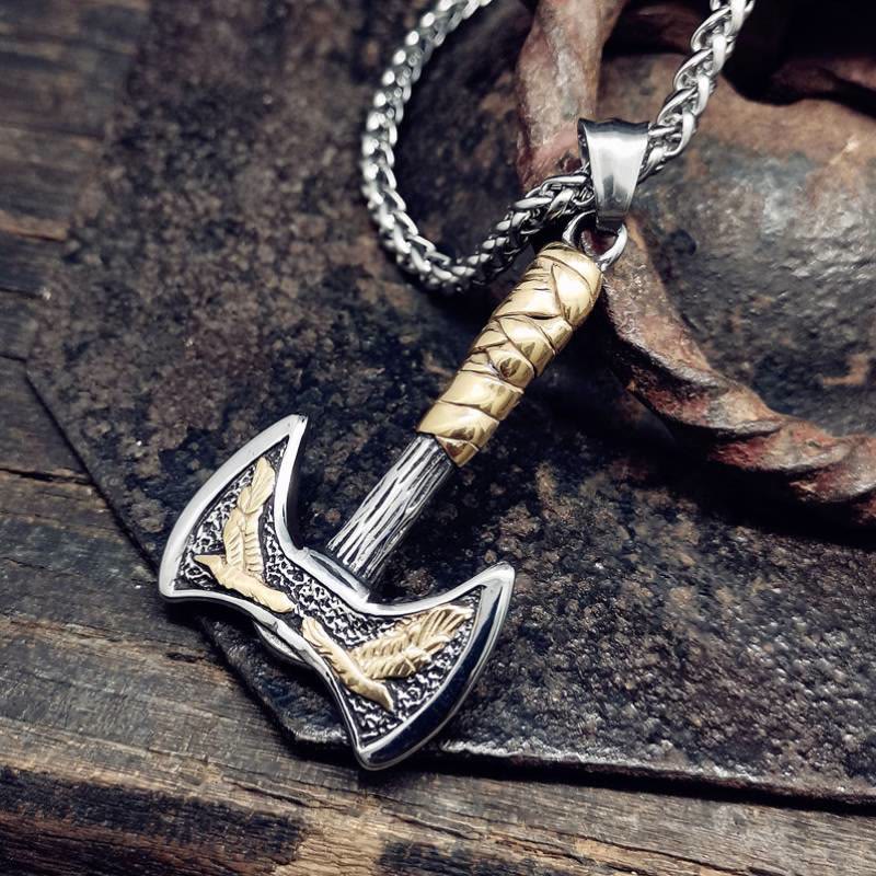 FREE Today: Viking Thor's Hammer Axe Crow Ravens Pendant Titanium Steel Necklace - image 4