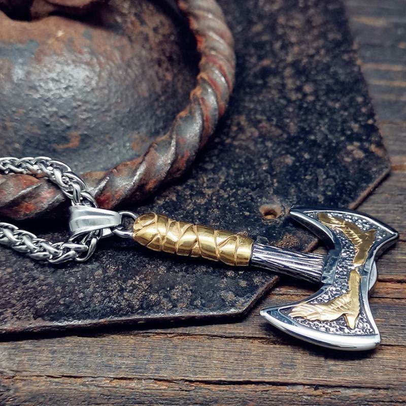 FREE Today: Viking Thor's Hammer Axe Crow Ravens Pendant Titanium Steel Necklace - image 3
