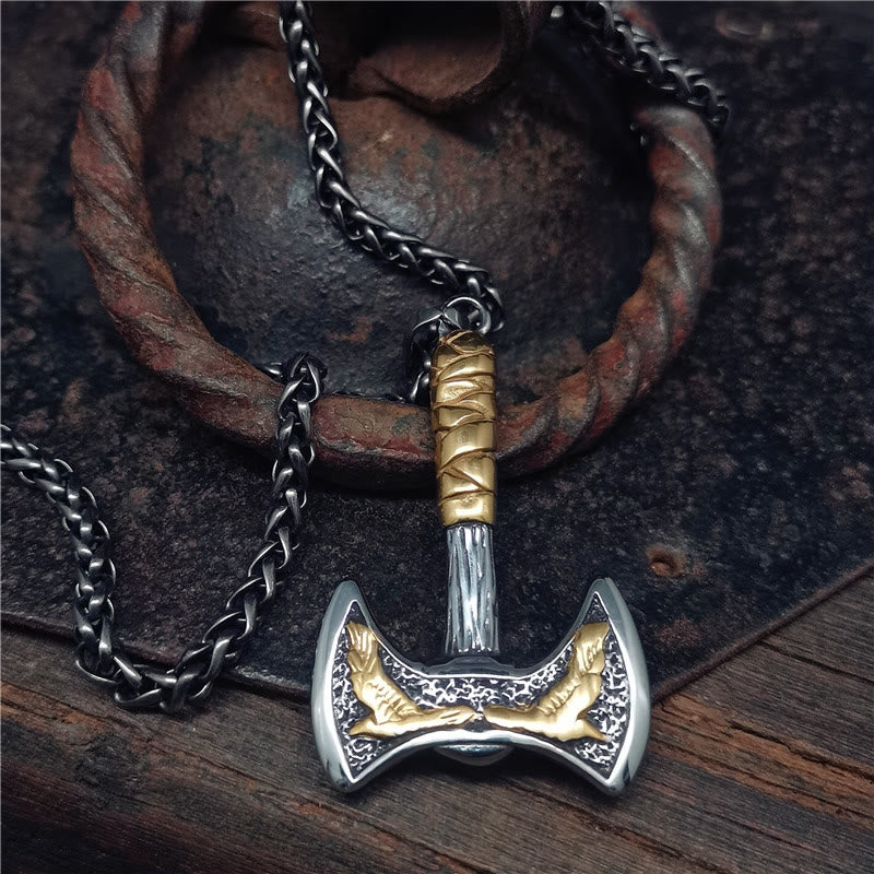 FREE Today: Viking Thor's Hammer Axe Crow Ravens Pendant Titanium Steel Necklace - image 6