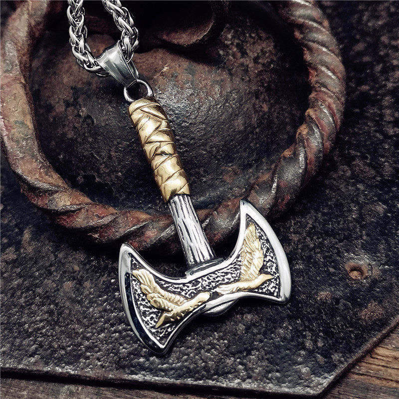 FREE Today: Viking Thor's Hammer Axe Crow Ravens Pendant Titanium Steel Necklace - image 5