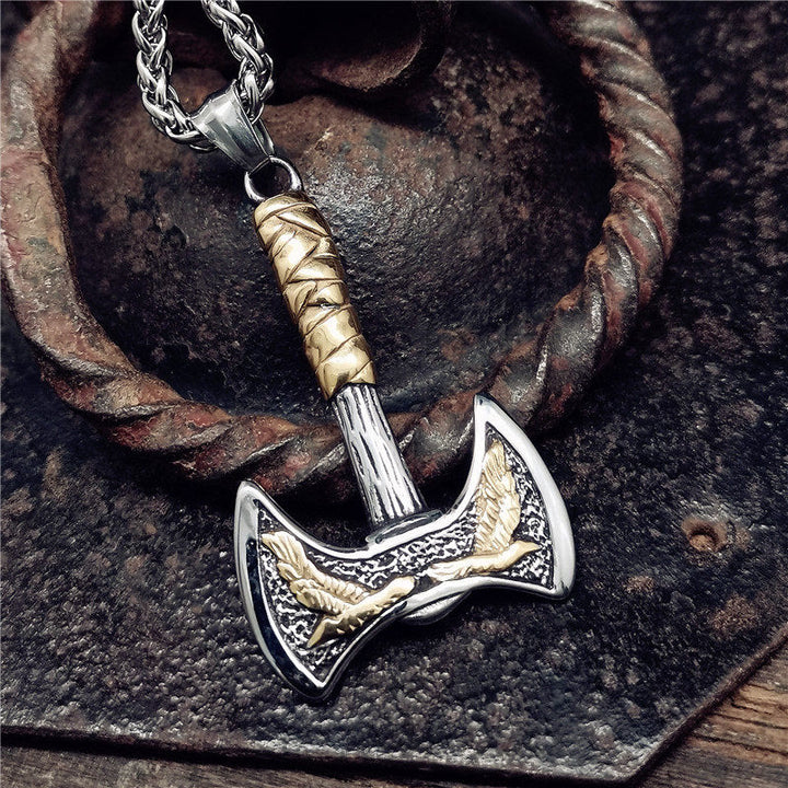 FREE Today: Viking Thor's Hammer Axe Crow Ravens Pendant Titanium Steel Necklace - image 5