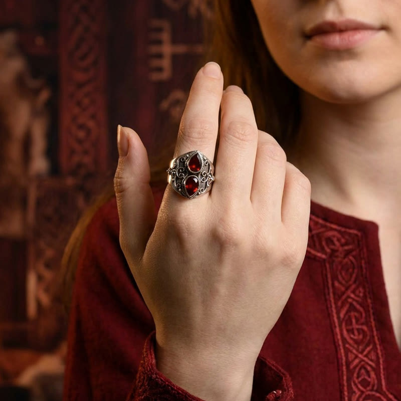 FREE Today: Vintage Boho Pear Red Garnet Alloy Ring - image 3