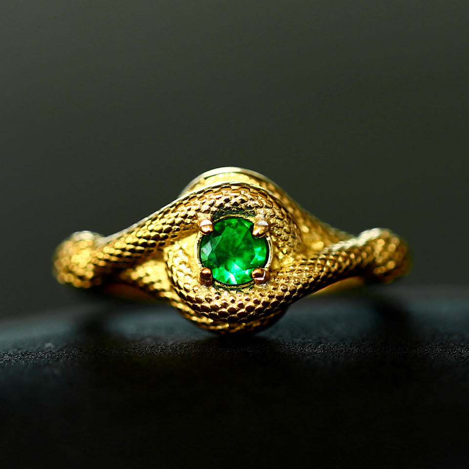 FREE Today: Snake Green Stone Viper Men's Stainless Steel Ring - Golden - US 13 - image 0