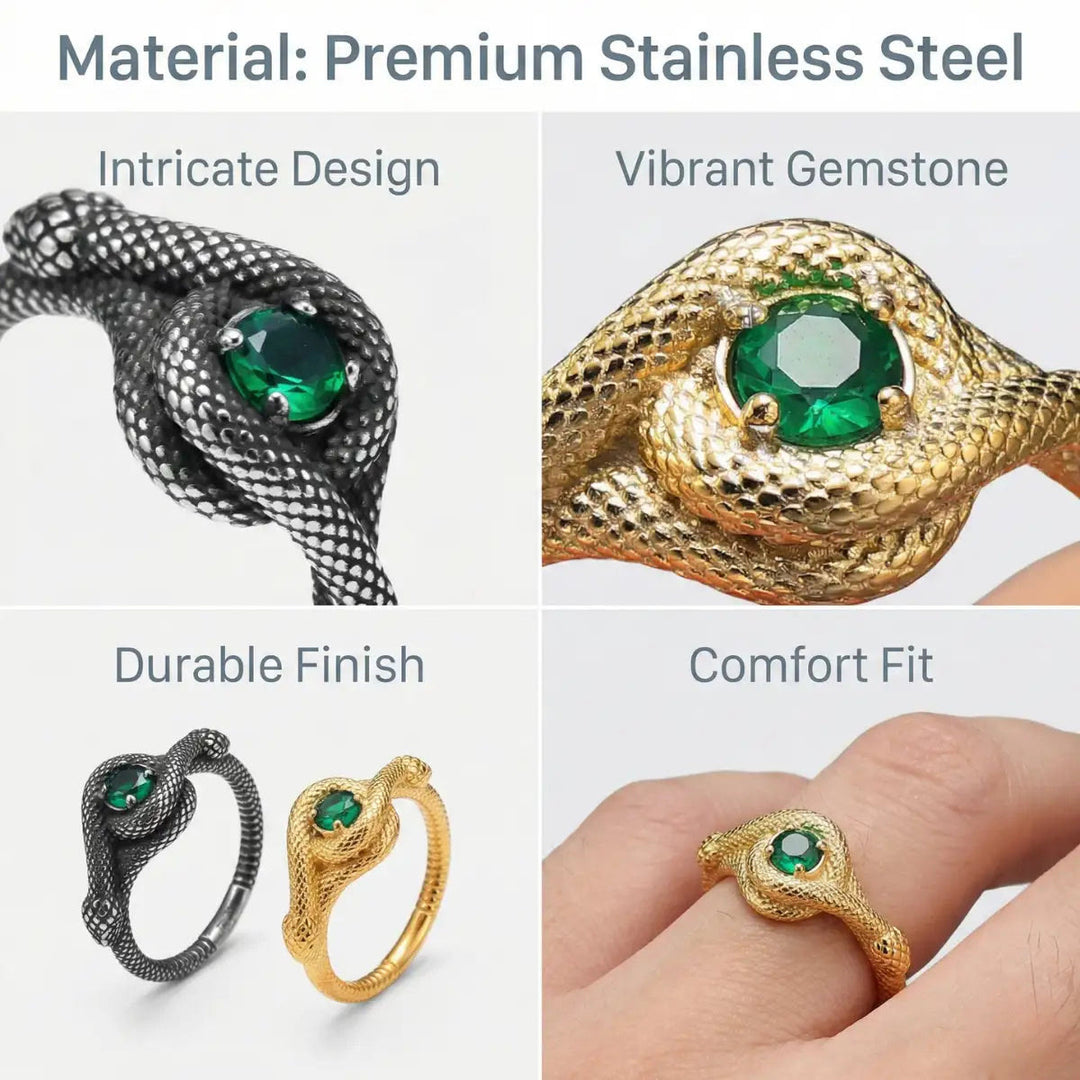 FREE Today: Snake Green Stone Viper Men's Stainless Steel Ring - image 11