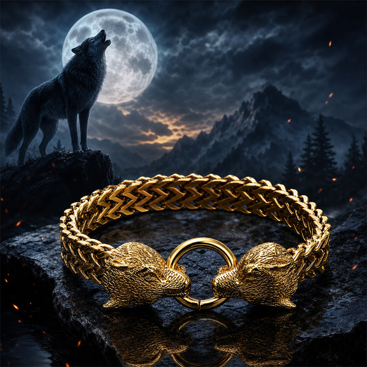 FREE Today: Stainless Steel Wolf Head Viking Bracelet-Fenrir - Golden Color - 23cm - image 15