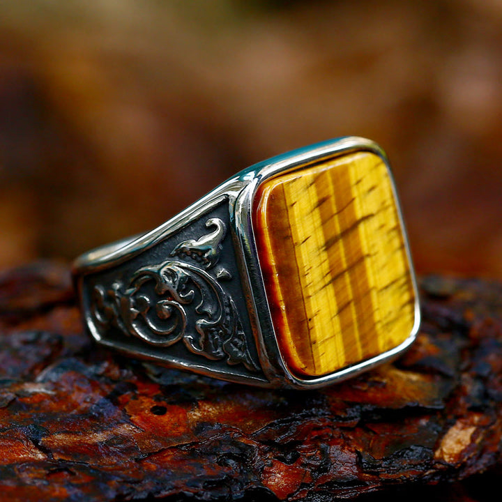 FREE Today: Power & Precision—Tiger Eye Scrollwork Signet Men Ring - US 13 - image 0