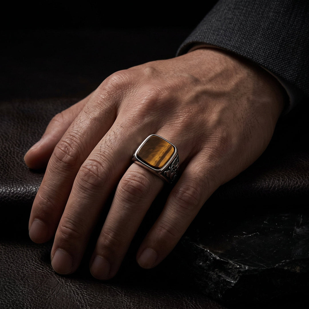 FREE Today: Power & Precision—Tiger Eye Scrollwork Signet Men Ring - image 1