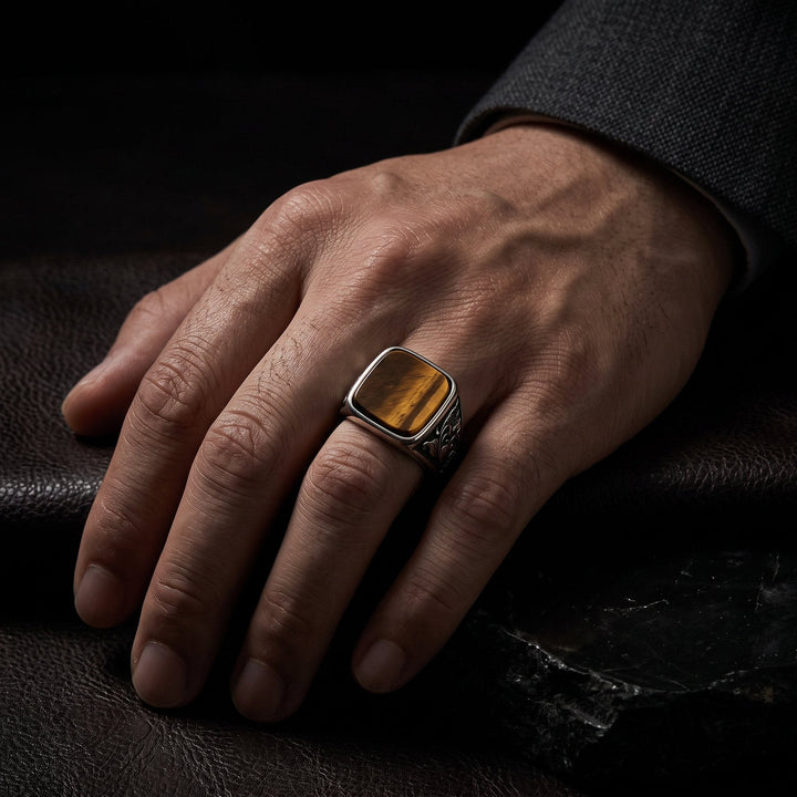 FREE Today: Power & Precision—Tiger Eye Scrollwork Signet Men Ring - image 1
