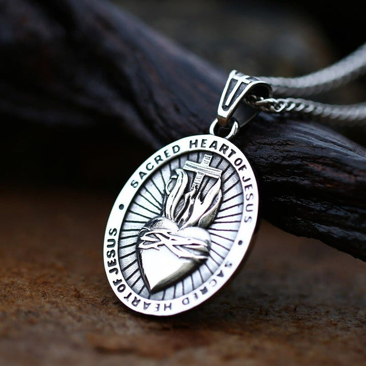 FREE Today: Titanium Steel Sacred Heart of Jesus Pendant Necklace - Silver Heart - image 0