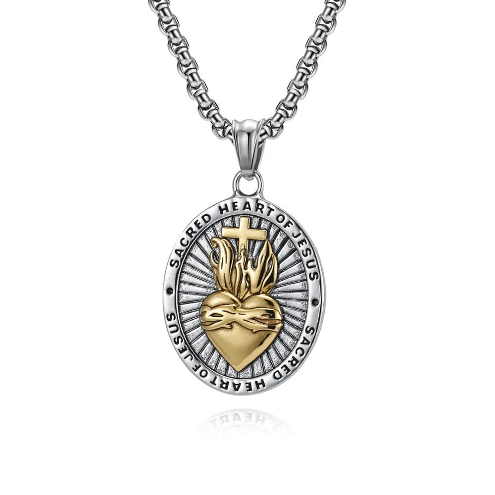 FREE Today: Titanium Steel Sacred Heart of Jesus Pendant Necklace - Golden Heart - image 9