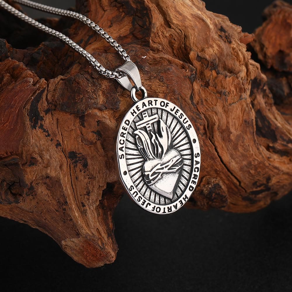 FREE Today: Titanium Steel Sacred Heart of Jesus Pendant Necklace - image 4
