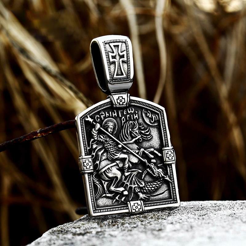 FREE Today: St George Slaying The Dragon Knight Pendant Necklace - Small pendant: 28.6*50.9 mm - image 0
