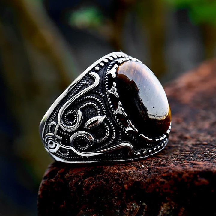 FREE Today: Vintage Tiger's Eye Stainless Steel Oval Brown Stone Ring - image 2