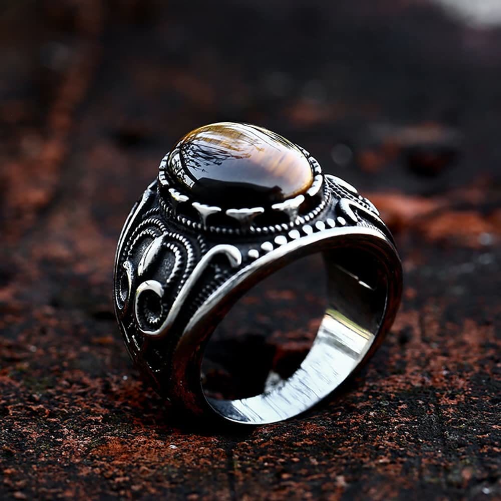 FREE Today: Vintage Tiger's Eye Stainless Steel Oval Brown Stone Ring - image 1