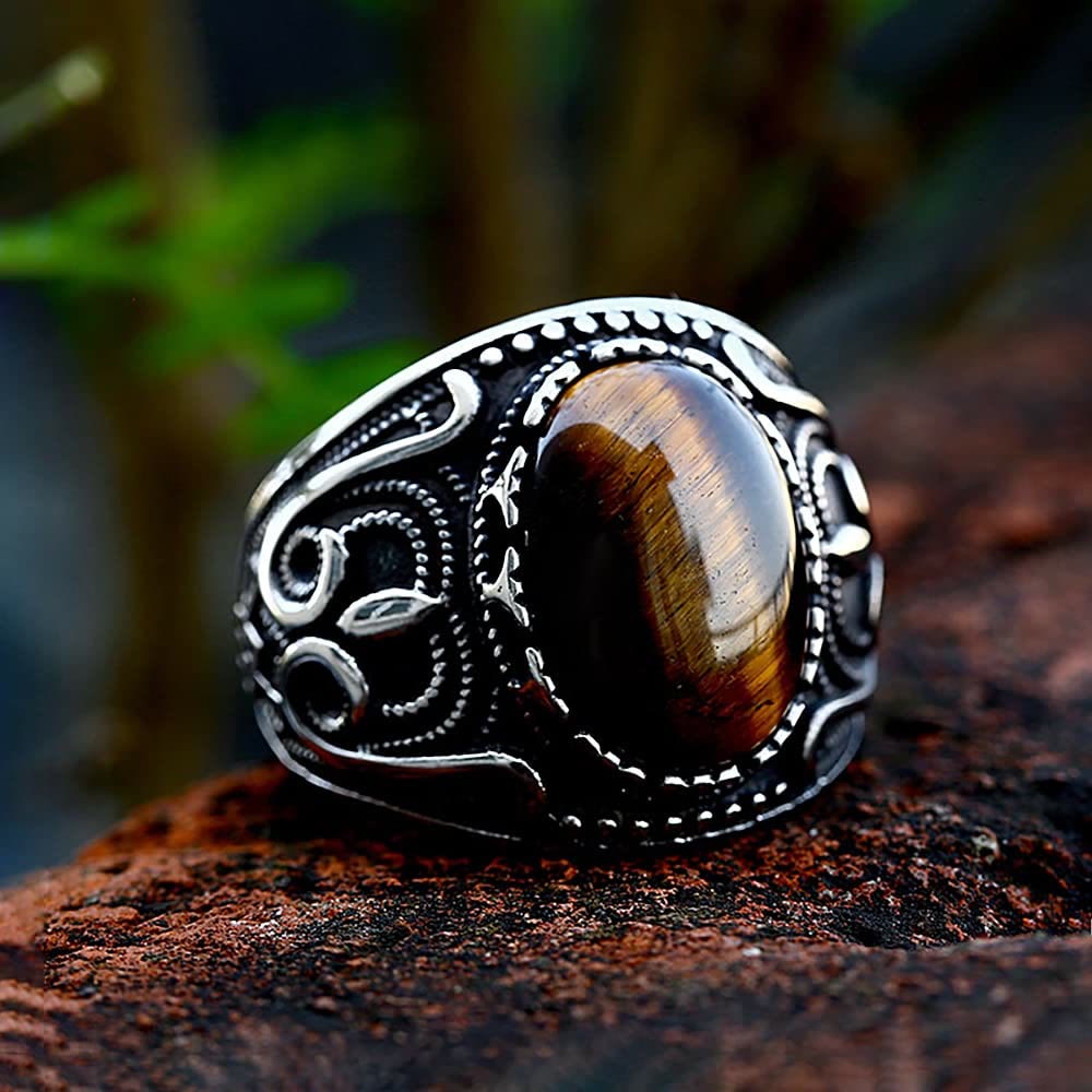FREE Today: Vintage Tiger's Eye Stainless Steel Oval Brown Stone Ring - image 3