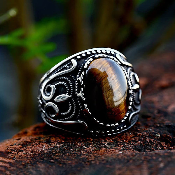 FREE Today: Vintage Tiger's Eye Stainless Steel Oval Brown Stone Ring - image 3