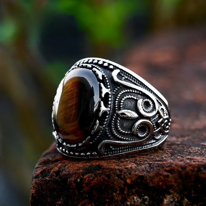 FREE Today: Vintage Tiger's Eye Stainless Steel Oval Brown Stone Ring - US 13 - image 0