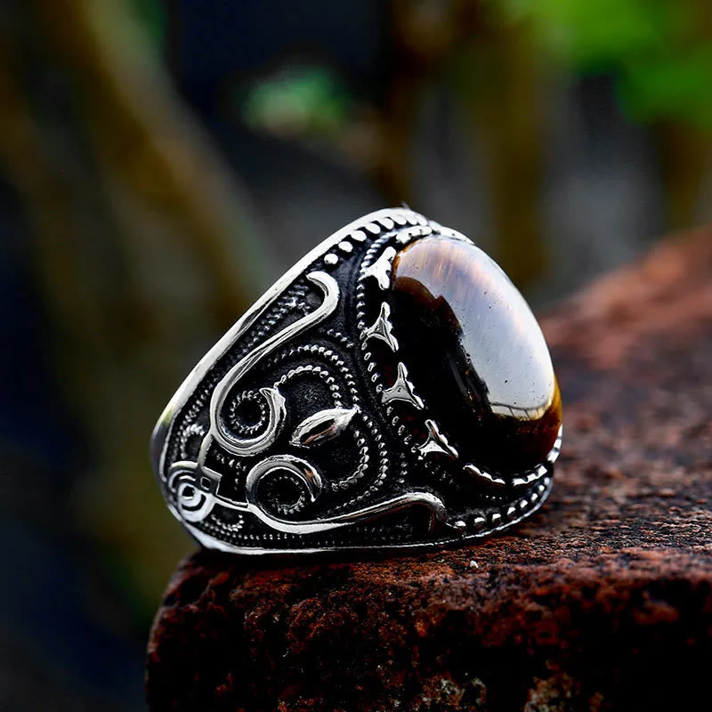 FREE Today: Vintage Tiger's Eye Stainless Steel Oval Brown Stone Ring - image 4