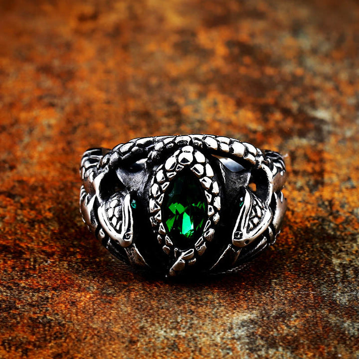 FREE Today: Devils Eye Stainless Steel Green Gemstone Snake Serpent Ring - US 13 - image 0