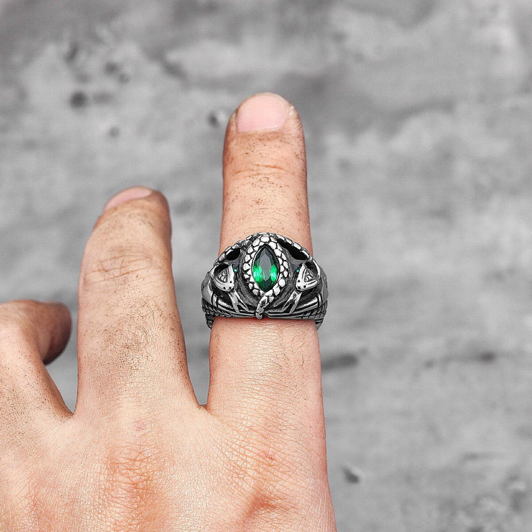 FREE Today: Devils Eye Stainless Steel Green Gemstone Snake Serpent Ring - image 1