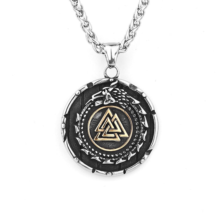 FREE Today: Valknut Vegvisir Dragon Odin Triangle Rune Pendant Men's Stainless Steel Pendant Necklace - image 7