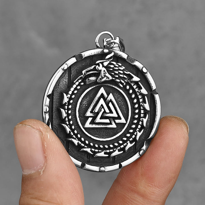 FREE Today: Valknut Vegvisir Dragon Odin Triangle Rune Pendant Men's Stainless Steel Pendant Necklace - image 2
