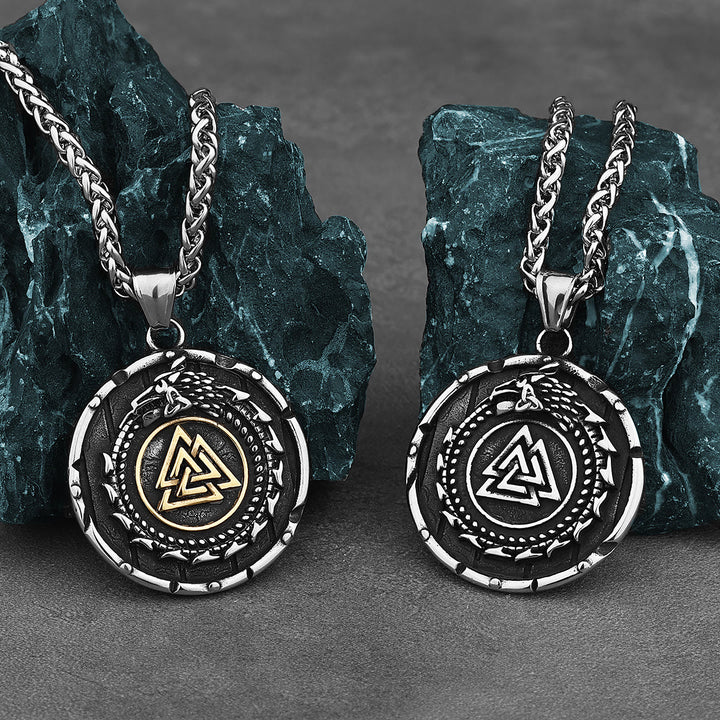 FREE Today: Valknut Vegvisir Dragon Odin Triangle Rune Pendant Men's Stainless Steel Pendant Necklace - image 6