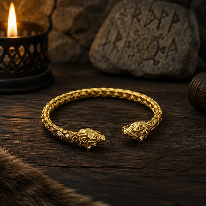 FREE Today: Viking Century Wolf Head Stainless Steel Bracelet - Golden Color - image 10