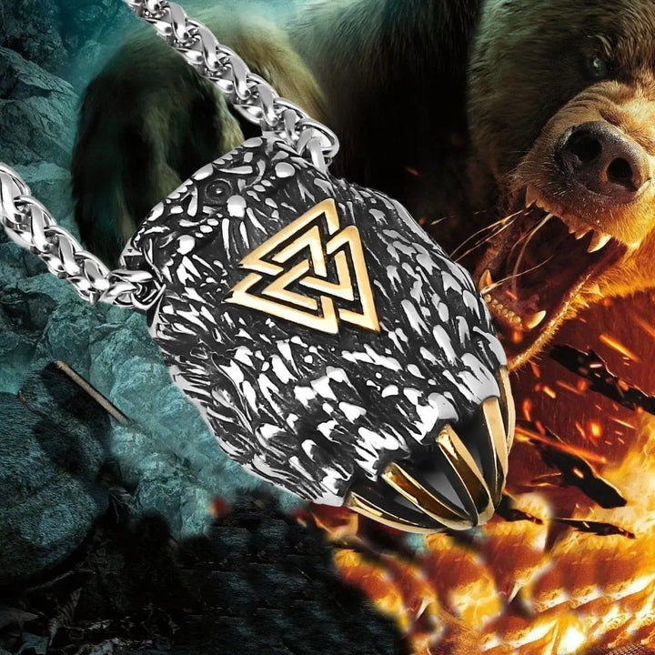 FREE Today: Nordic Viking Bear Paw Valknut Pendant Necklace - Gloden - image 0