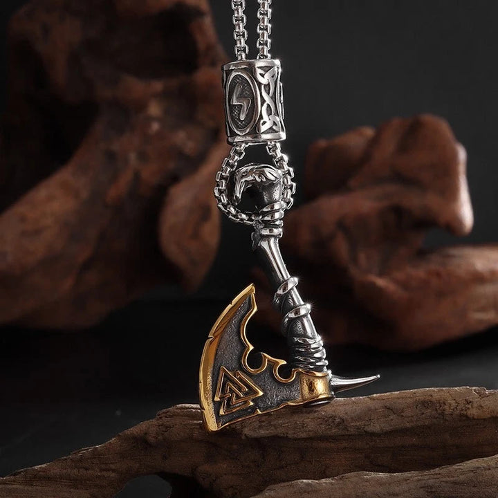 FREE Today:"Viking Valor" Nordic Battle Axe Necklace with Odin's Valknut and Rune Bead Two-Tone Warrior Talisman - image 2